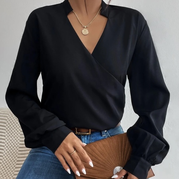 Luxe Surplice Semi Sheer Blouse - Picture 2 of 10